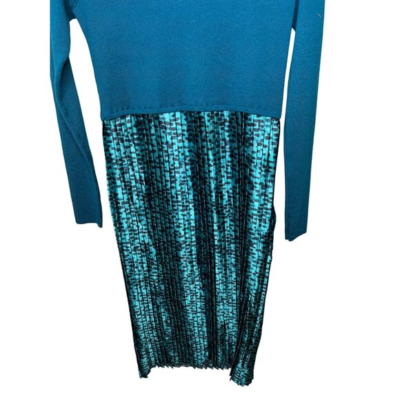 Nina Leonard Womens Long Sleeve Mixed Media Dress Teal Multi Size Small - Picture 8 of 15